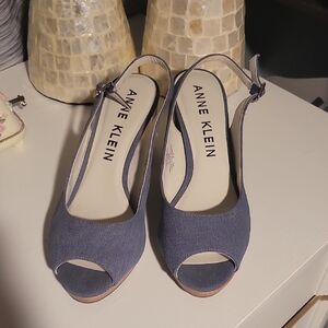 Anne Klein Denim Navy Peep Toe Heels